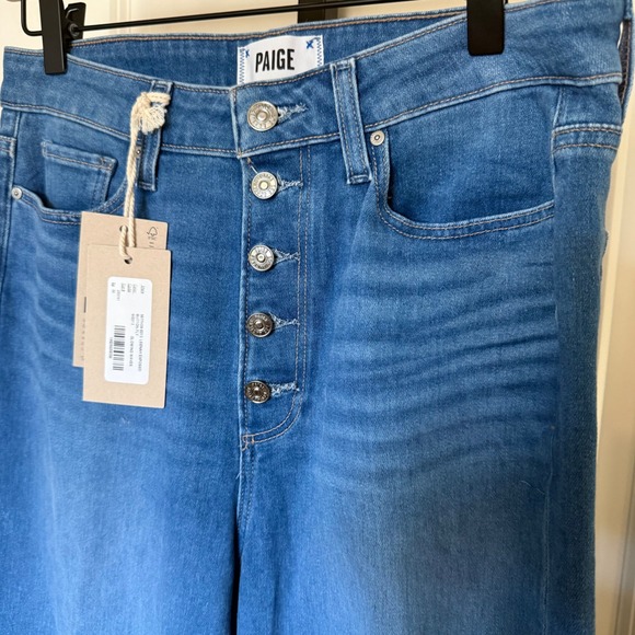 Paige Leenah Slim Wide Leg Jeans Glowing Waves Button Fly 30 NEW High Rise - Picture 4 of 11